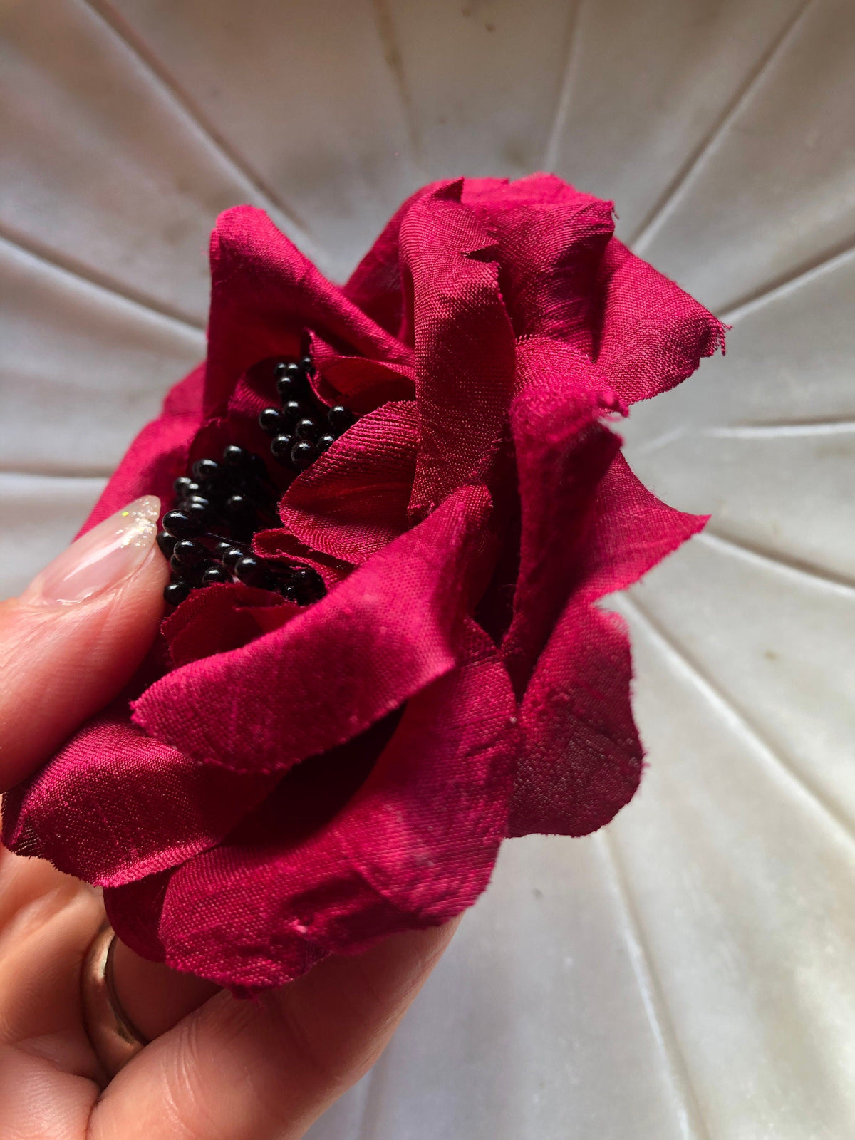 Charlotte Red Silk Dupioni Cabbage Rose Pin & Clip, 3"