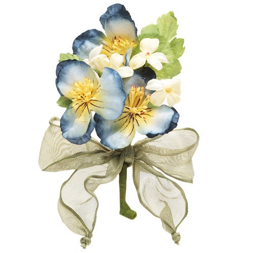 Blue Pansy Tussie Mussie Brooch, 4"