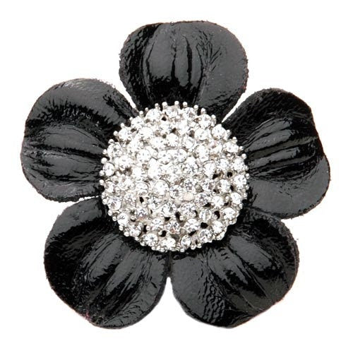 Karin's Garden 2.25" Olivia Glam Black Leather Crystal Daisy Pin & Clip. Crystal Center