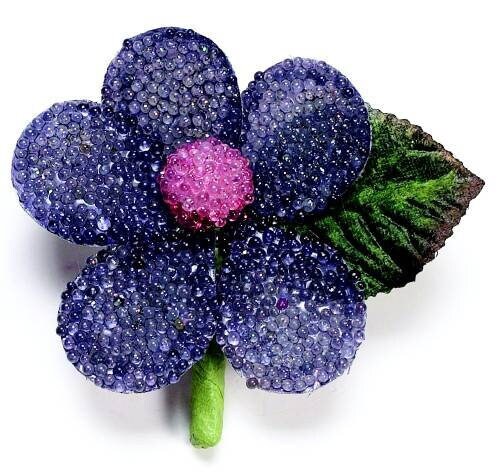 Karin's Garden 3" Blue Beaded Daisy Flower Pin.  Vintage Flower pin.  One of our top sellers through the years.  Available in 7 colors.