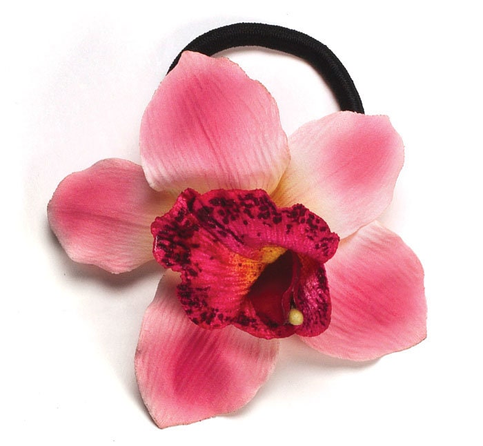 Karin's Garden Chloe 3 1/2" Pink Vanda Orchid Hair Elastic Handmade in the USA Bendable Petals Ready for your tropical vacation