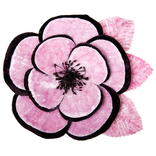Pink Velvet Camellia Pin & Clip, 4 1/2"
