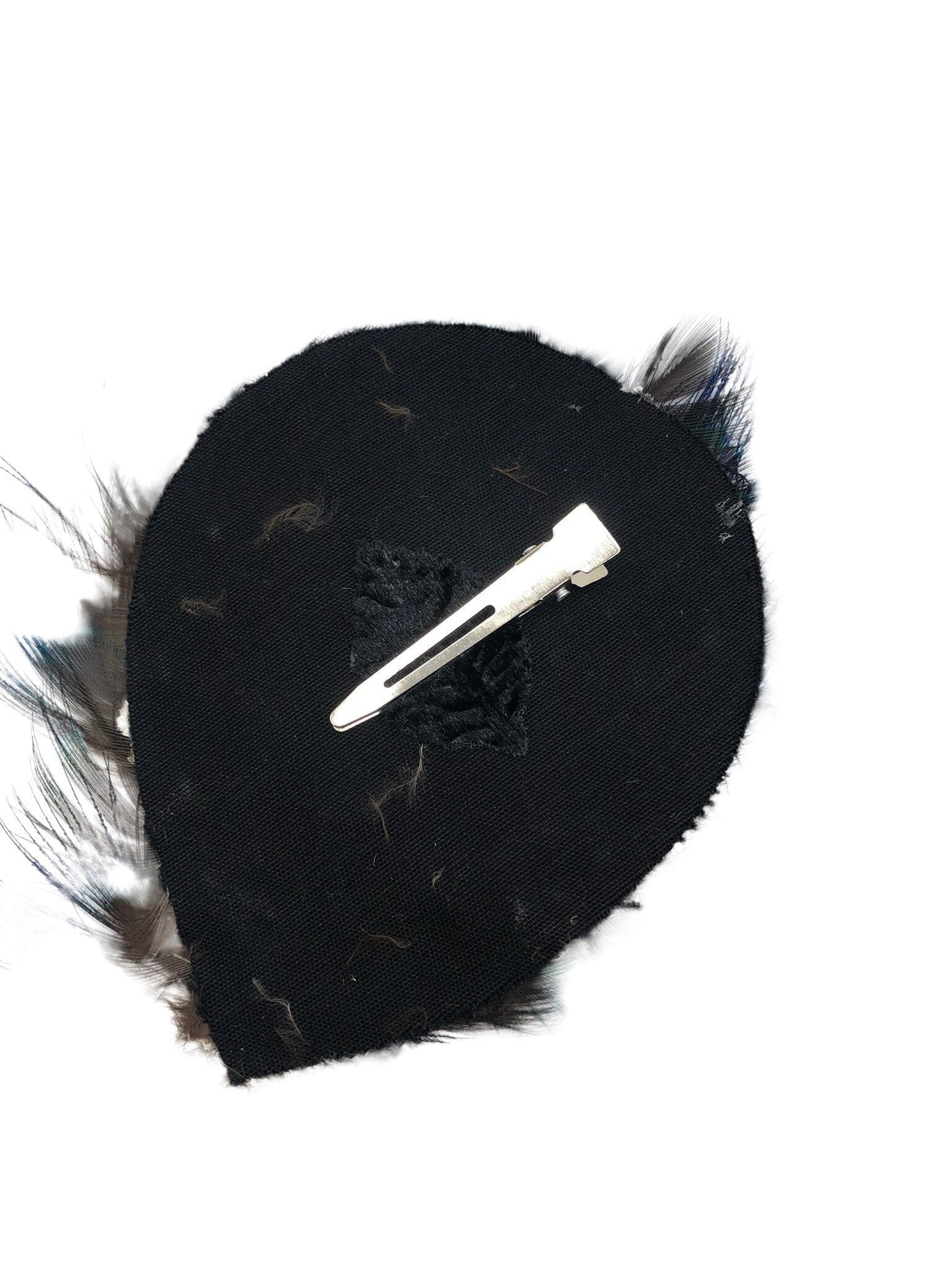 Karin's Garden Blue Tan Feather Pad Clip Approx 4" x 3" Clip Into Hair or clip onto Lapel