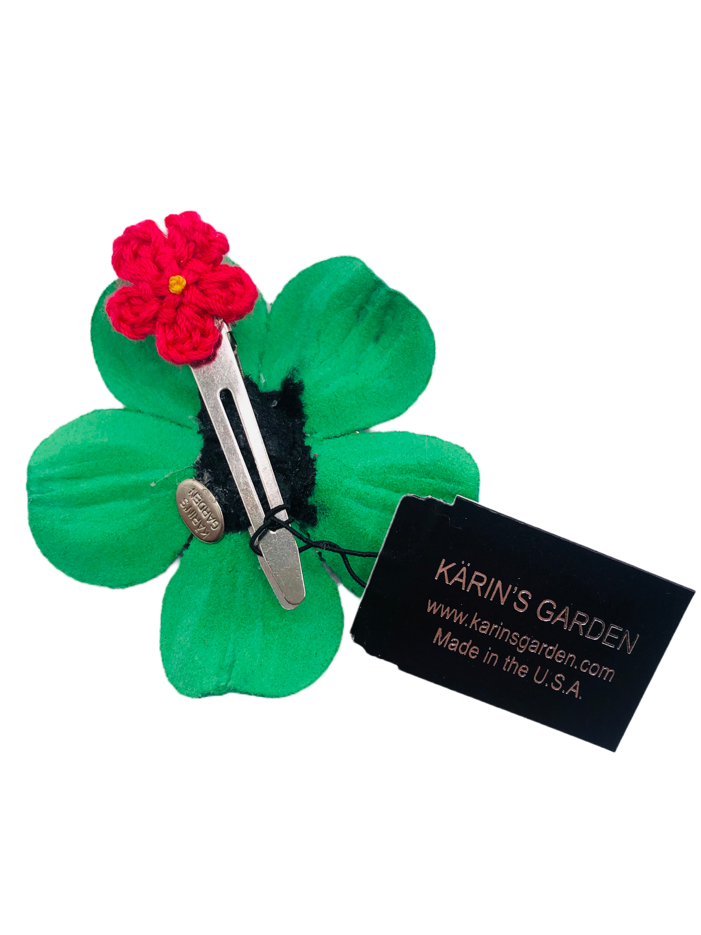 Karin's Garden 2.25" THE COCO  Petite Pink Leather & Crystal Flower Pin & Clip. Made in the USA