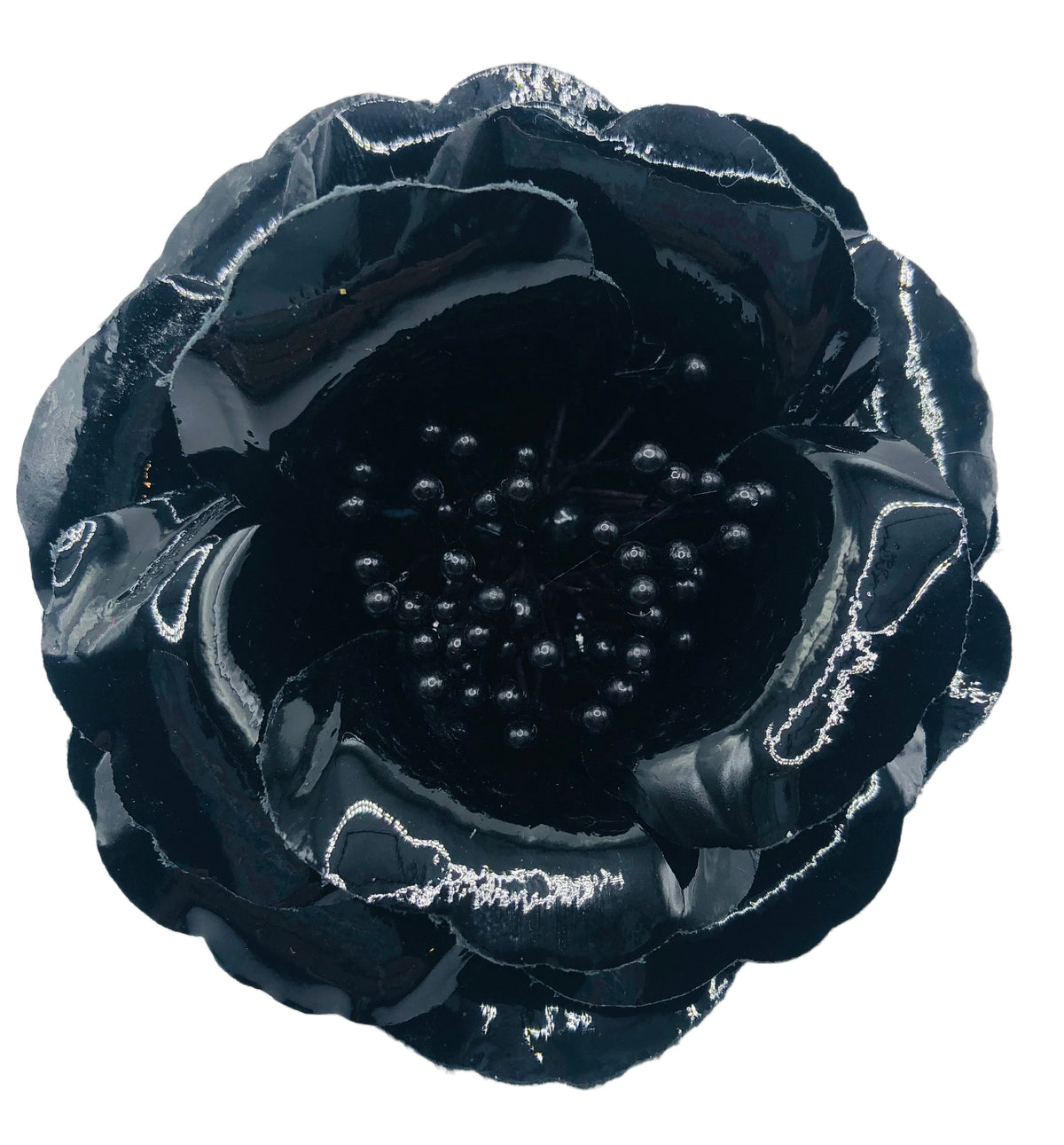 Cecconis Black Patent Leather Rose Pin & Clip, 3"