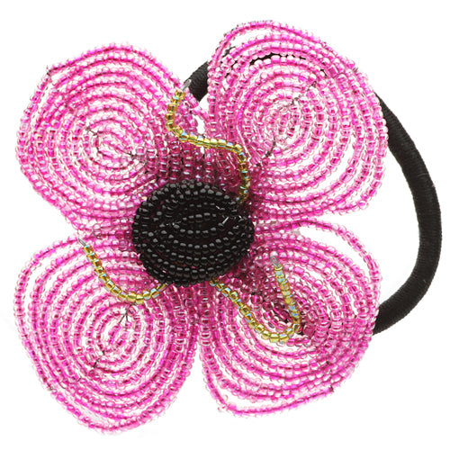 Fuchsia Beaded Poppy Hair Elastic, 3"