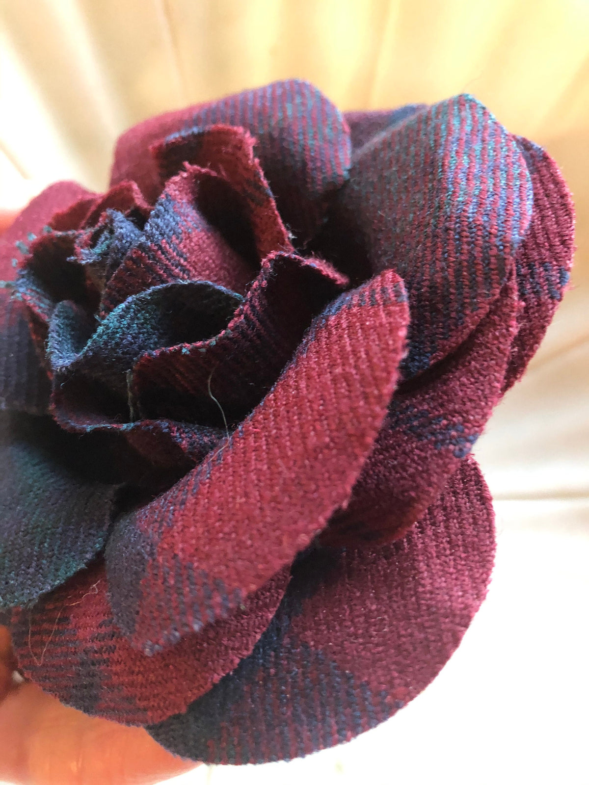 Anna Burgundy Wool Plaid Rose Pin & Clip, 4"