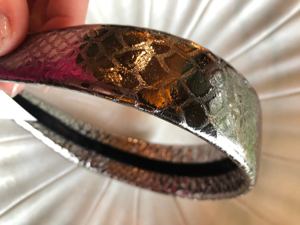 Pewter Embossed Leather Headband, 1 1/2"