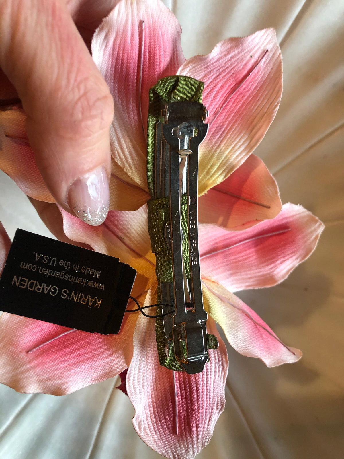 Chloe Lime Vanda Orchid French Barrette, 5"