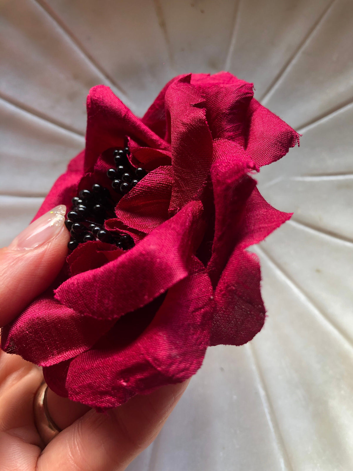 Charlotte Coral Silk Dupioni Cabbage Rose Pin & Clip, 3"