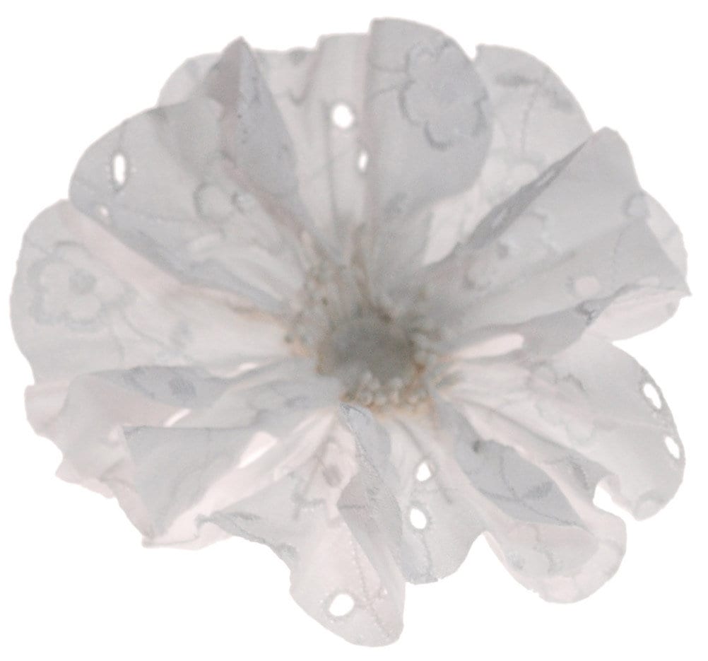 Karin's Garden 3 1/2" White Flower Pin. Cotton Eyelet fabric poppy pin. Made in the USA. Hair Clip or Flower Pin