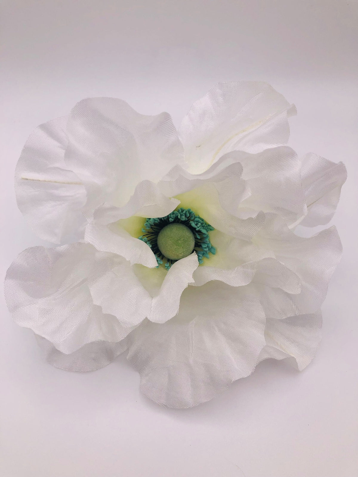 White Vintage German Silk Poppy Brooch & Clip, 5"