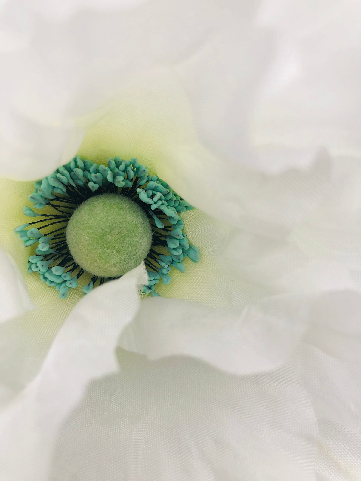White Vintage German Silk Poppy Brooch & Clip, 5"