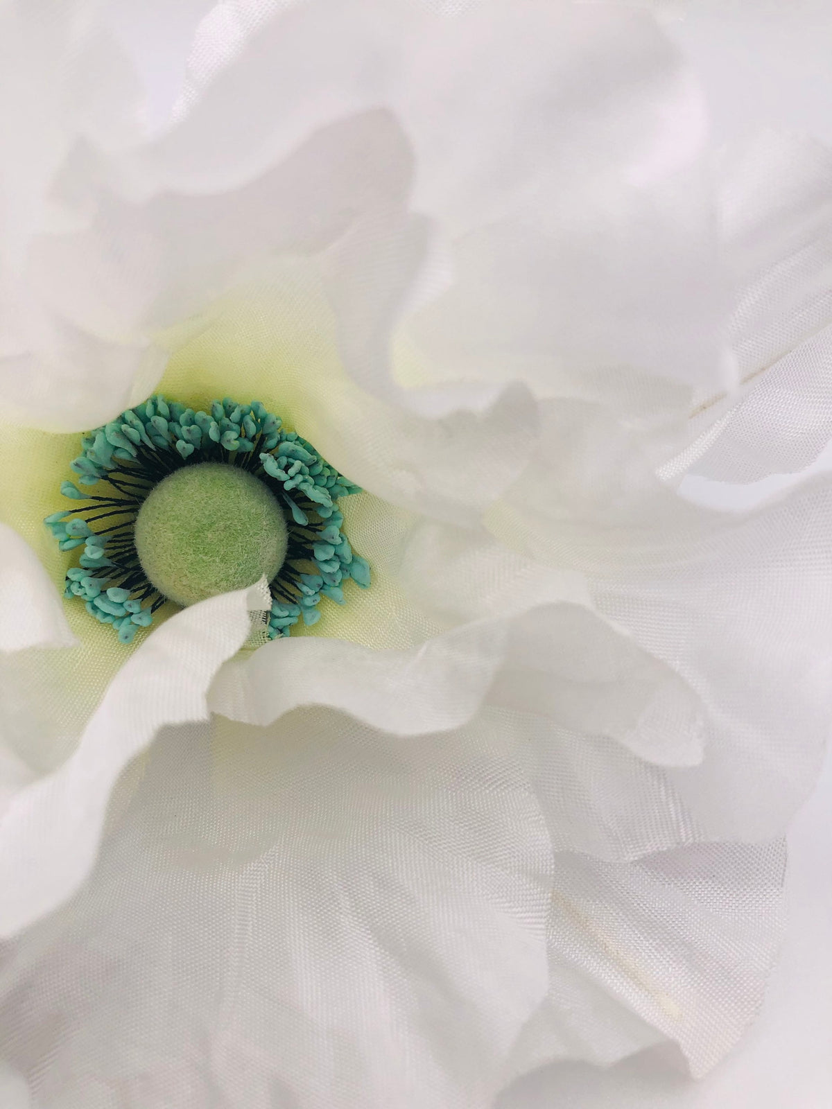 White Vintage German Silk Poppy Brooch & Clip, 5"
