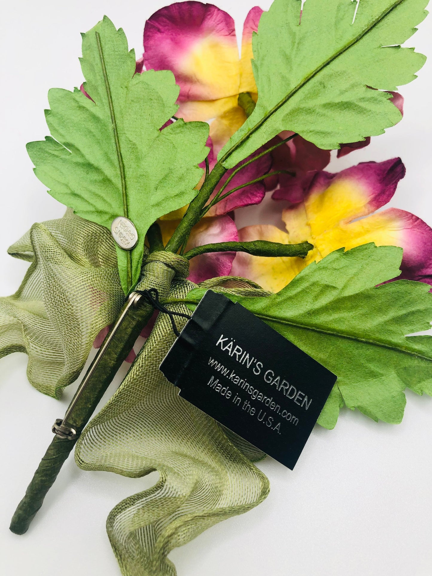 Karin's Garden 4" Purple Pansy Flower Pin Brooch Tussie Mussie Bouquet