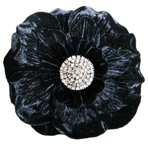 Katherine Burgundy Velvet & Rhinestone Flower Pin & Clip, 4.25"