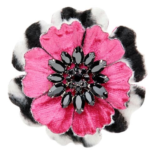 Margeaux Pink Petite Zebra Print Flower Brooch & Clip, 2.5"