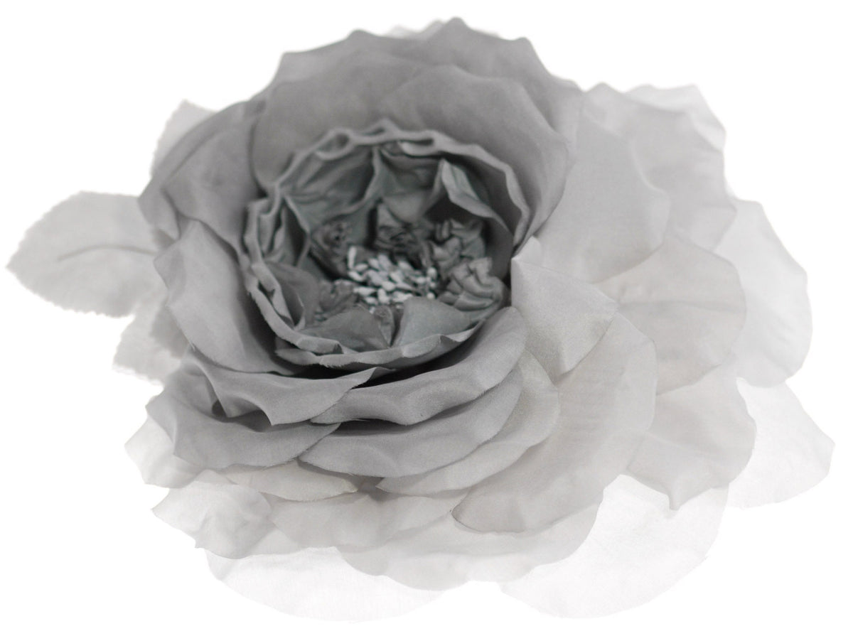 Silver Gray Silk Blend Rose Pin & Clip, 9"