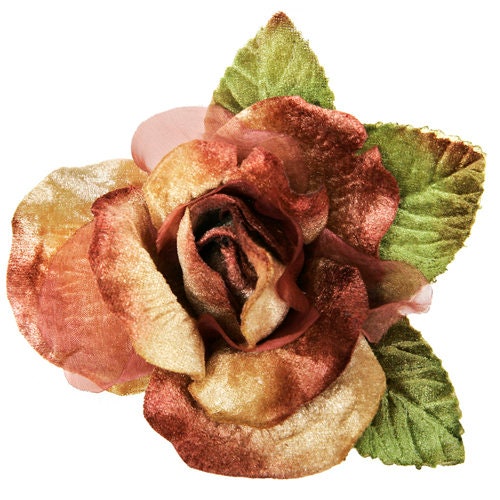 Karin's Garden 4" Tan Velvet Silk Rose Pin Brooch