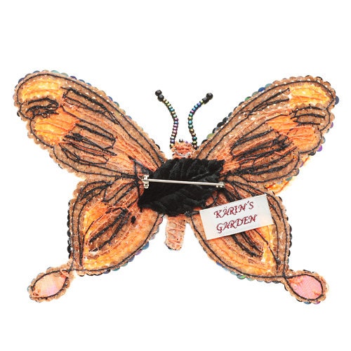 Karin's Garden 5" Orange & Navy Sequin Butterfly Pin