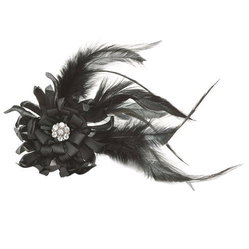 Karin's Garden 3 1/2" Moulin Silk Feather Pin Brooch Clip.  Clip into Hair or wear on Lapel