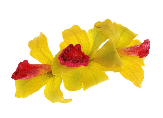 Margaret Yellow & Pink Mini Vanda Orchids French Barrette