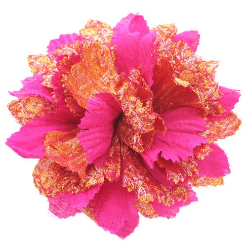 Karin's Garden Silk Flower Pink and Orange made of Sari Fabric from India Flower Made in the USA
