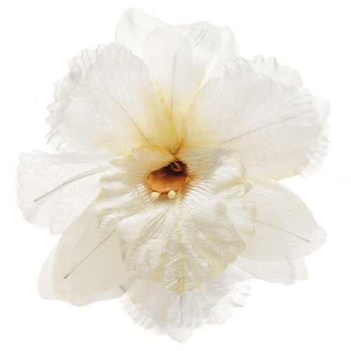 Ivory White Silk Orchid Pin Brooch, 5"