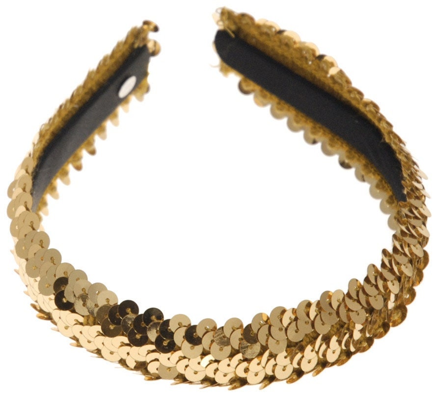 Karin's Garden 1" Gold Sequin Metallic Headband Handmade in the USA