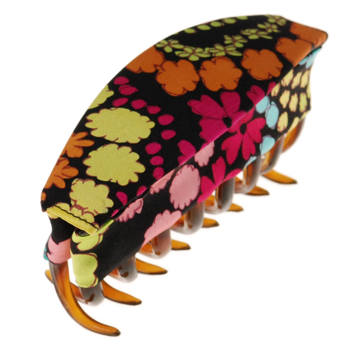 Karin's Garden Black Floral Updo 4 1/2" Silk Retro Flowers Jaw Clip Tortoise clip from France Handmade in the USA