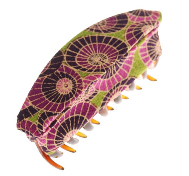 Karin's Garden Updo 4 1/2" Purple Japanese Kimono Fabric Handmade in the USA Tortoise clip from France