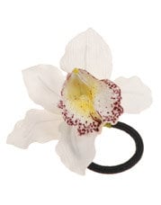 Karin's Garden Chloe 3 1/2" White Vanda Orchid Hair Elastic Handmade in the USA Bendable Petals Ready for your tropical vacation