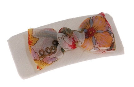 White Floral Silk French Hair Barrette with Silk Chiffon Floral Bow. Karin's Garden 4" Handmade in the USA