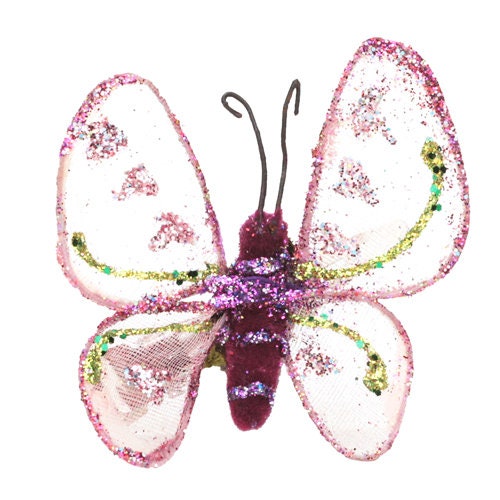 Purple Sheer Glitter Butterfly Pinch Clip, 2.25"