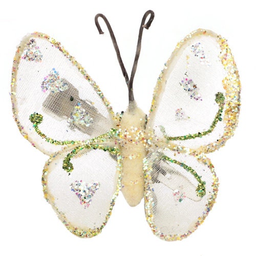 Ivory Sheer Glitter Butterfly Clip, 2 1/4"