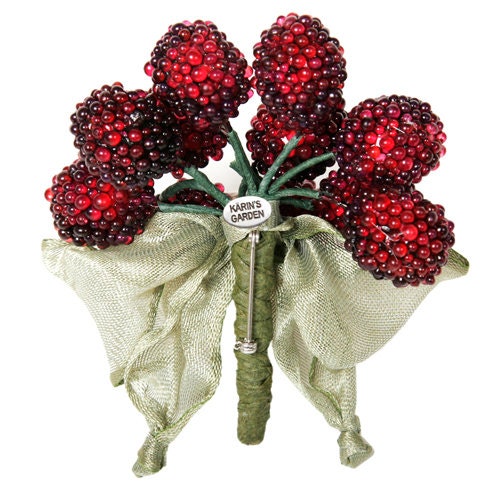 Black Berry Pin with Sheer Bow Pin Brooch. Karin's Garden 3 1/2"