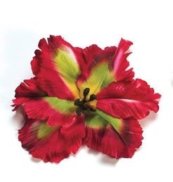 Red & Lime French Tulip Ruffled Brooch, 6"