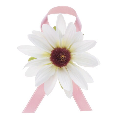 Karin's Garden  2.5w Daisy Breast Cancer Awareness Pin.  Flower Pin Brooch. Handmade in the USA.  White Daisy With Pink Silk Ribbon