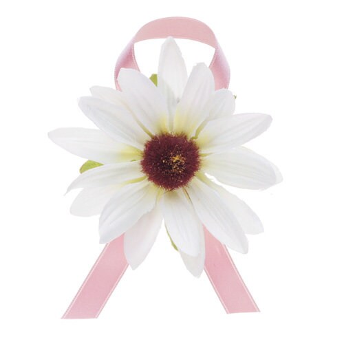 White Daisy Breast Cancer Awareness Pin, Pink Ribbon, 2.5" – Handmade