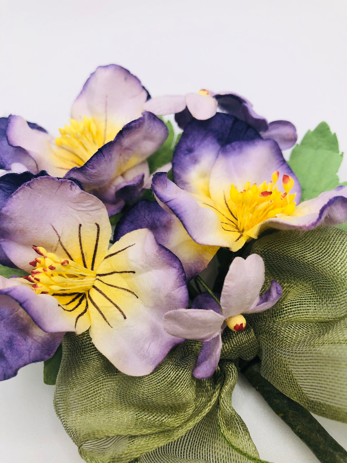 Purple Pansy Tussie-Mussie Bouquet Pin Brooch, 4"