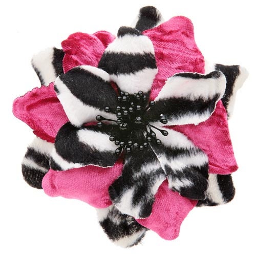 Pink Zebra Faux Fur & Velvet Pin & Clip, 4"