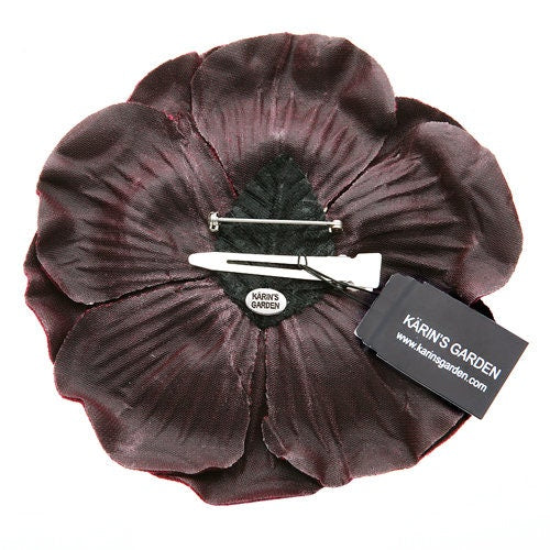 Karin's Garden Katherine 4” Wine Velvet Flower Pin. Velvet and Rhinestone Pin or Clip into Hair or onto Lapel. Made in the USA.