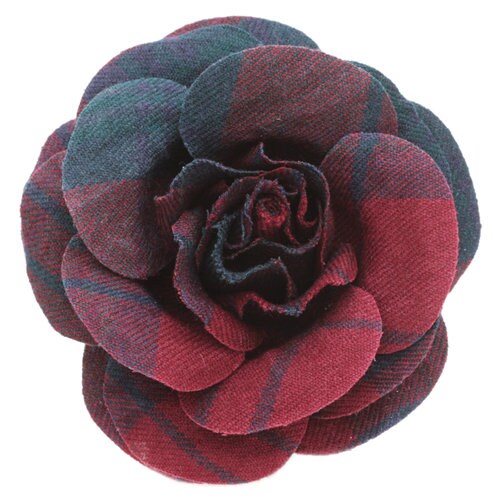Anna Burgundy Wool Plaid Rose Pin & Clip, 4"