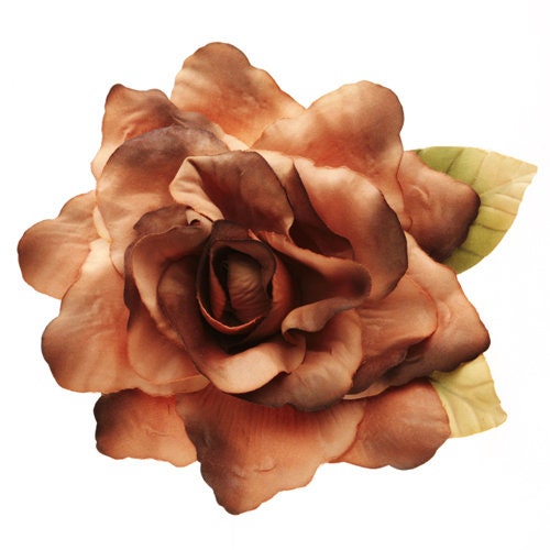 Camel Faux Suede Rose Brooch & Clip, 7"