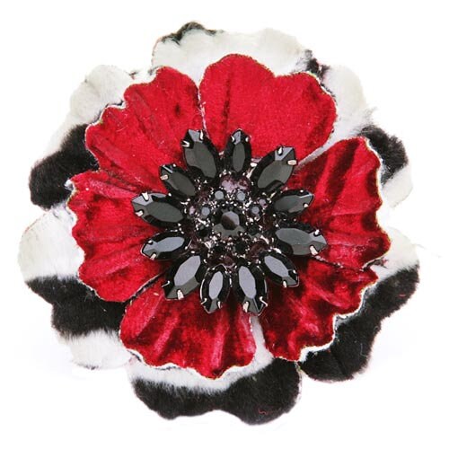 Margeaux Red Petite Zebra Print Flower Brooch & Clip, 2.5"
