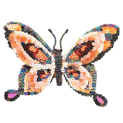 Orange & Navy Sequin Butterfly Pin, 5"