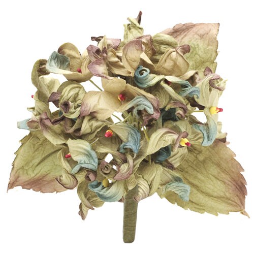 Ivy Antique Blue & Taupe Hydrangea Brooch, 4"