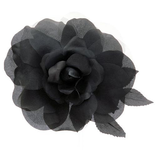 Black Silk Organza Rose Brooch, 8"