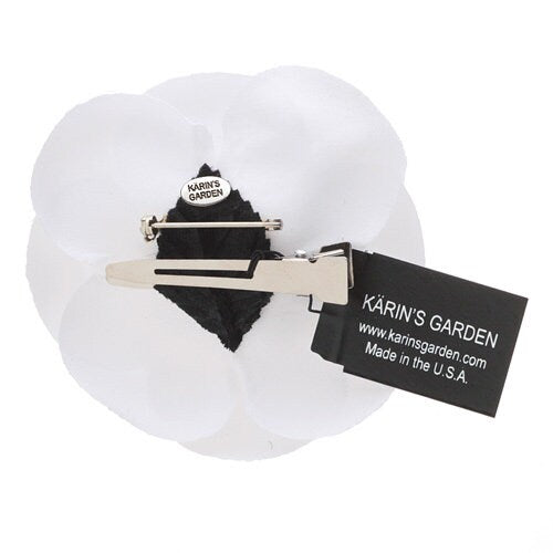 Camille White Silk Satin Camellia Brooch & Clip, 3"