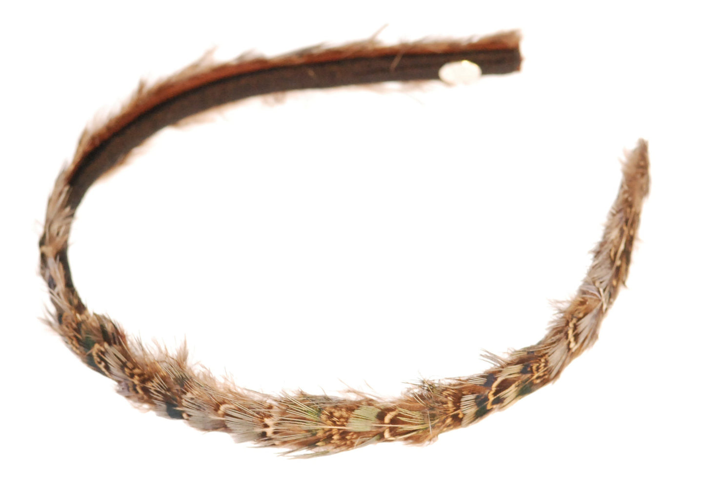 Karin's Garden 1/2" Blue Tan Feather and Silk Headband. Handmade in the USA